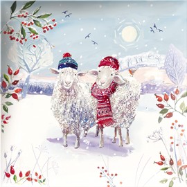 Ling Design Box of 20 Artistic Charity Christmas Cards - 'Sheep Tower and Sheep in Bobble Hats' - Lovely Artistic Designs - 20 Cards, 10 Each of 2 Designs