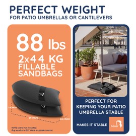Baser - Curved Fillable Sandbags, 2 X 44 LBS, Fillable Weight Bags for Cantilever Umbrellas, Patio Umbrellas and Garden Accessories