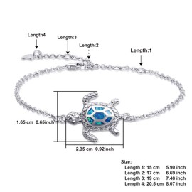 AMIGUO Blue Opal Sea Turtle Bracelet Sterling Silver Bracelets Jewelry For Women 4 Level Adjustable Bracelet