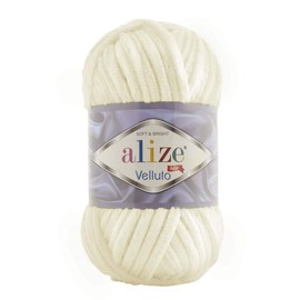 Alize 5 x 100 g Velluto Wool, 500 g, Super Bulky Chenille Yarn, Cuddly Soft 100 g, Cushion Baby Blanket, etc. (Cream 62)