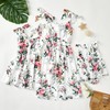PopReal Mommy and Me Floral Printed Dresses Shoulder Straps Bowknot