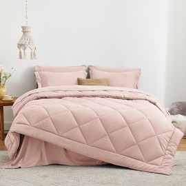 Love's cabin Full Comforter Set Pink, 7 Pieces Full Bed in a Bag, All Season Full Bedding Sets with 1 Comforter, 1 Flat Sheet, 1 Fitted Sheet, 2 Pillowcase and 2 Pillow Sham