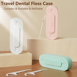 Hoffnugshween Dental Floss Picks with 2 Portable Cases,Automatic Floss Pick Dispenser Storage 10 Picks Adult Floss,Reusable Refillable Travel Floss Box (White)