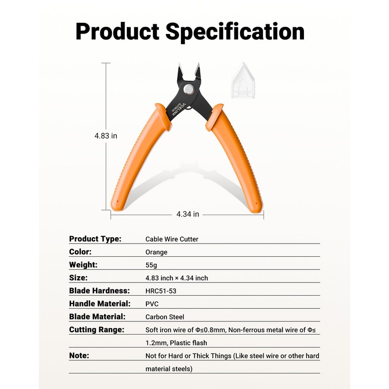 VCELINK Small Wire Cutter 5 Inch, Durable Flush Cutting Plier