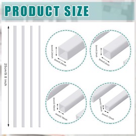 80 Pcs ABS Plastic Square Tube White Square Bars Rod Hollow Square Tubing Connector Plastic Rod for DIY Crafts Sand Table Architectural Model Making, 4 Sizes