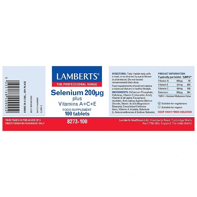 Lamberts Selenium 200µg A+C+E (One A Day Formula) 100 Tablets