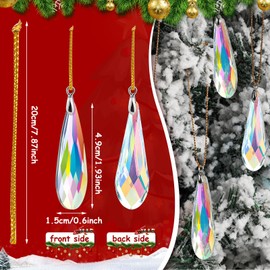 Jansun 10 PCS Crystal Glass Christmas Ornaments, Teardrop Prism Hanging Crystals for Christmas Tree, Hanging Ornament for Wedding Party Home Decor (Crystal AB)