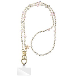 QUANTALY Smartphone Strap, Neck, Shoulder Belt, Floral Pattern, Pearl Strap, Neck, Shoulder Hanging, Cross-Body Shape, Easy to Put On and Take Off, Compatible with All Models, Durable, Lightweight
