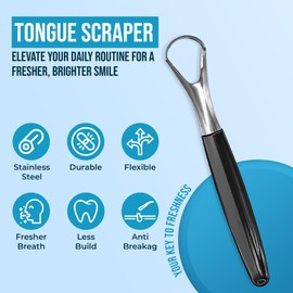 Tongue Cleaner,Tongue Scraper Cure Bad Breath,Tongue Cleaners Stainless Steel,Tongue Scrapers for Adults & Kids Fresher Breath in Seconds by AARAM (Black and red) (Black, Single Small Tongue Cleaner)
