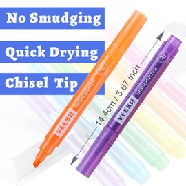 VEESA Highlighters, 60 Pcs Fluorescent Highlighters in 6 Assorted Colors, Chisel Tip Highlighter for Office, School, and Bible Study