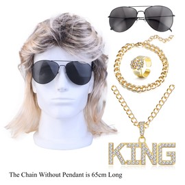 JeryWe 5 Pcs Afro Wig For Men Short Brown Disco 70s 80s Curly Wig Moustache Afro Wig For Rocker Costume Set For Cosplay Party Brown2