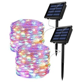 DQST 2 Pack Cadena Luces Solares, 8 Modos 10M 100 Luces LED, Impermeable IP65, Adecuado para Interiores y Exteriores, Jardines, Festivales, Fiestas, etc. (Colorida)