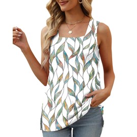 Summer Outfits for Women 2024 Loose Fit Summer Sleeveless Floral Square Neck Tank Tops Flowy Cute Tunic 3XL