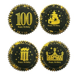 Gcardist 100th Birthday Cupcake Liners Pack of 200 Muffin Liners 4 Designs Birthday Cupcake Papers Baking Cups for Birthday Party (Standard Size)