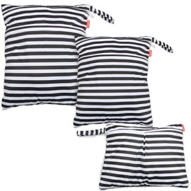 Damero 3pcs Travel Wet and Dry Bag with Handle for Cloth Diaper, Pumping Parts, Clothes, Swimsuit and More, Easy to Grab and Go, Black Strips