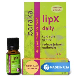 Baraka LipX Daily - Natural Cold Sore & Lip Blister Remedy - Made with Essential Oils of Tea Tree, Hyssop Decumbens, Melissa, Palmarosa, Lavandin, & Eucalyptus Sesame Base Organic - 10ml (1 - Pack)