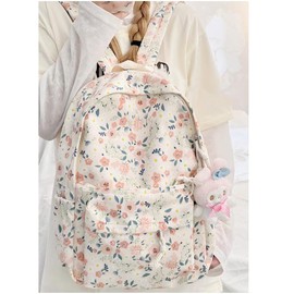 Cotton Canvas Backpacks for Women Backpack Purse Fashion Casual Travel Daypack (C Style- White Floral)