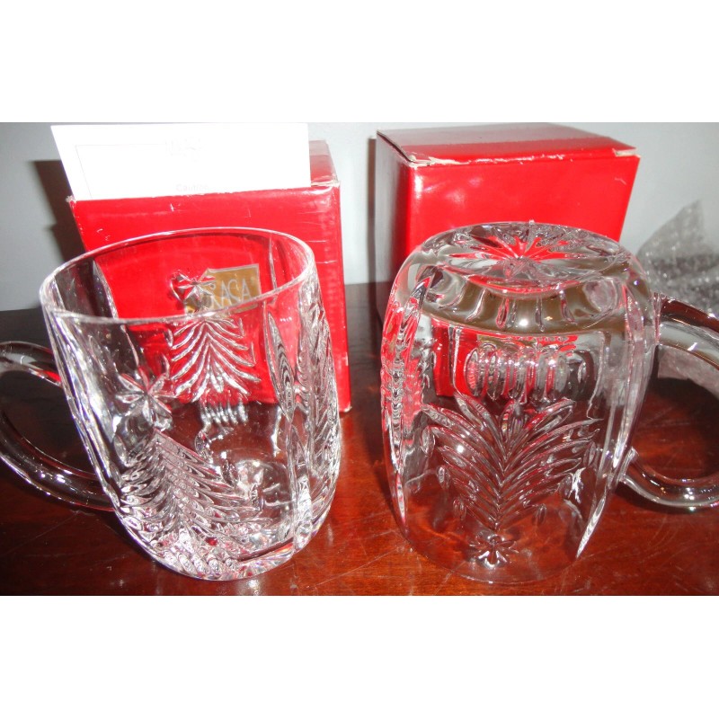 MIKASA CHRISTMAS TREE LEAD CRYSTAL SET OF 2 COFFEE TEA