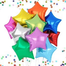 FEYG Star Foil Balloons, 10 pcs/Set, 18 Inches, Colorful, for Helium, Party Decorations, Birthday, Wedding, Graduation, Wide Occasions
