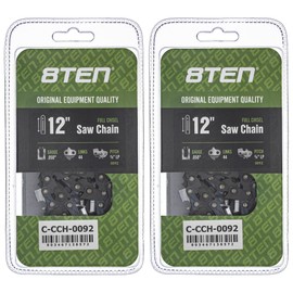8TEN Full Chisel Chainsaw Chain 12 Inch .050 3/8 LP 44DL For Stihl MS170 Husqvarna 327PT5S Poulan PLN1514 (2 Pack)