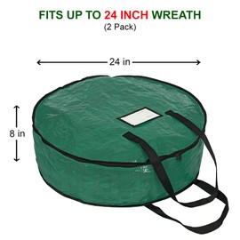 ProPik Christmas Wreath Storage Bag 24" - Garland Holiday Container with Tear Resistant Material - Featuring Heavy Duty Handles and Transparent Card Slot - 2 Pack (24 Inch, Green)