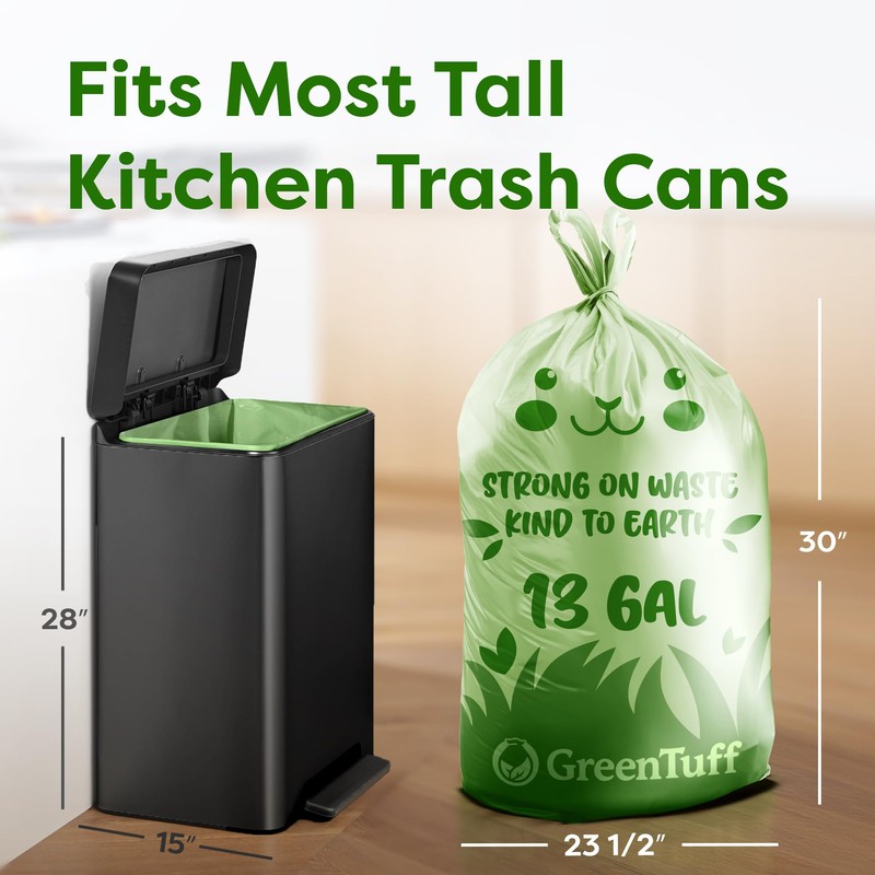 13 Gallon Compostable Trash Bags (40 Count) — Leakproof Plant-based