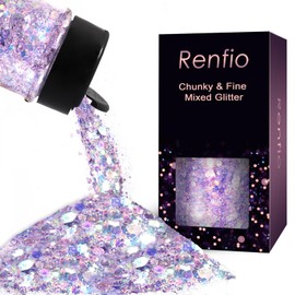 Renfio Opal Chunky Glitter, 1.75oz/50g Purple Glitter, Dreamy High Sparkle Glitter for Crafts Holographic Fine Glitter Mix Iridescent Glitters Flake for Nails Art Hair DIY Snow Globe - Lilac Asterism