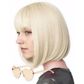 MIUSKATL Wig and Sunglasses 12 Inch Short Bob Wigs with Bangs for Women Costume Cosplay Party (Blonde)