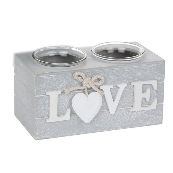Provence Double Tealight Holders in Grey - Love