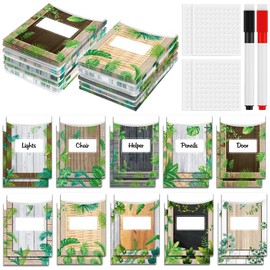 MotiMind 100 Pcs Class Jobs Pocket Chart, Library Card Pockets with Erasable Pen and Glue, Colorful Classroom Job Chart for Bulletin Board, Home Office Back to School Supplies(Green Leaf Countryside)