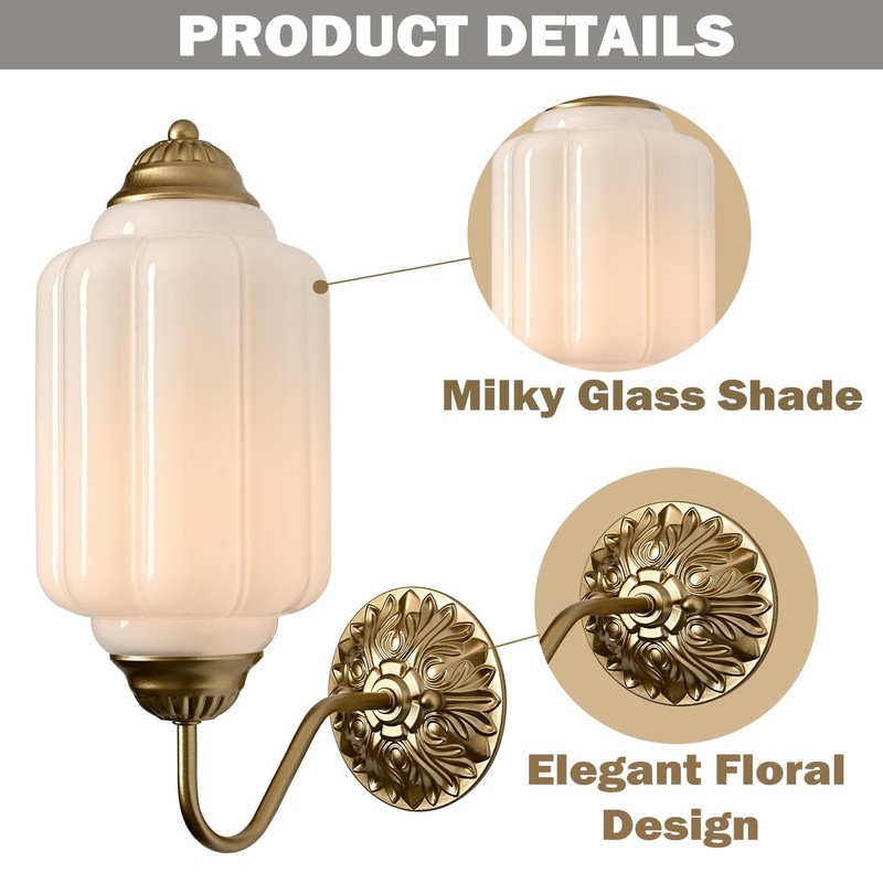 HYDELITE Vintage Gold Milk Glass Wall Sconce with White Pumpkin