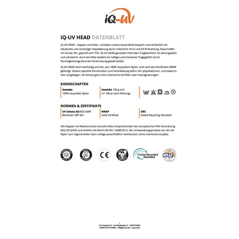 iQ-UV iQ-Company Protective Cap with Neck Protection Recycled, Yellow recycled