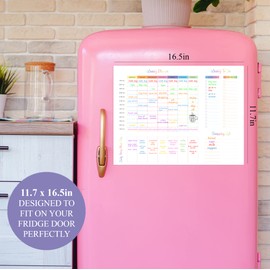 Weekly Magnetic Whiteboard for your Fridge - Family Organiser, Meal Chart, Shopping List - Student Planner, Business Notice Board, 8 Marker Pens & Eraser with Magnet & Gift Box Included, 11.7 x 16.5in