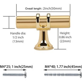 Haliwu 20 Pack Gold Cabinet Knobs, Brushed Brass Cabinet Knobs Kitchen Knobs Champagne Gold Pull Kitchen Hardware, 2 inch(50mm) Single Hole Knobs