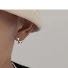 Stainless Steel Spike Hoop Earrings for Women Men Gold Silver Black Plated Punk Statement Gothic Rivet Awl Spike Circle Round Hypoallergenic Minimalist Huggie Hoop Earrings for Party Festival Jewelry Gifts (Silver)