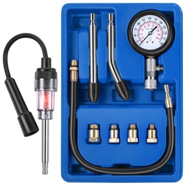 Fiada 9 Pieces Automotive Compression Tester Kit and Spark Plug Tester, Universal Car and Motorcycle Engine Testing Tools for Cylinder Pressure Gauge (Blue)