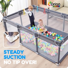 Orian Baby Playpen Large Playpen for Babies and Toddlers, Oxford Fabric, Indoor & Outdoor Play Pen, 10 Colorful Balls, 4 Pull-Up Rings, Carry Bag (50x74)
