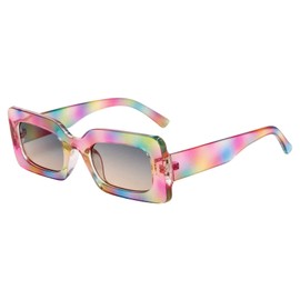 Hanj Square Trendy Sunglasses Womens Men Colorful Retro Rectangle Sun Glasses Narrow Chunky Vintage Designer Shades (Colorful Rainbow)