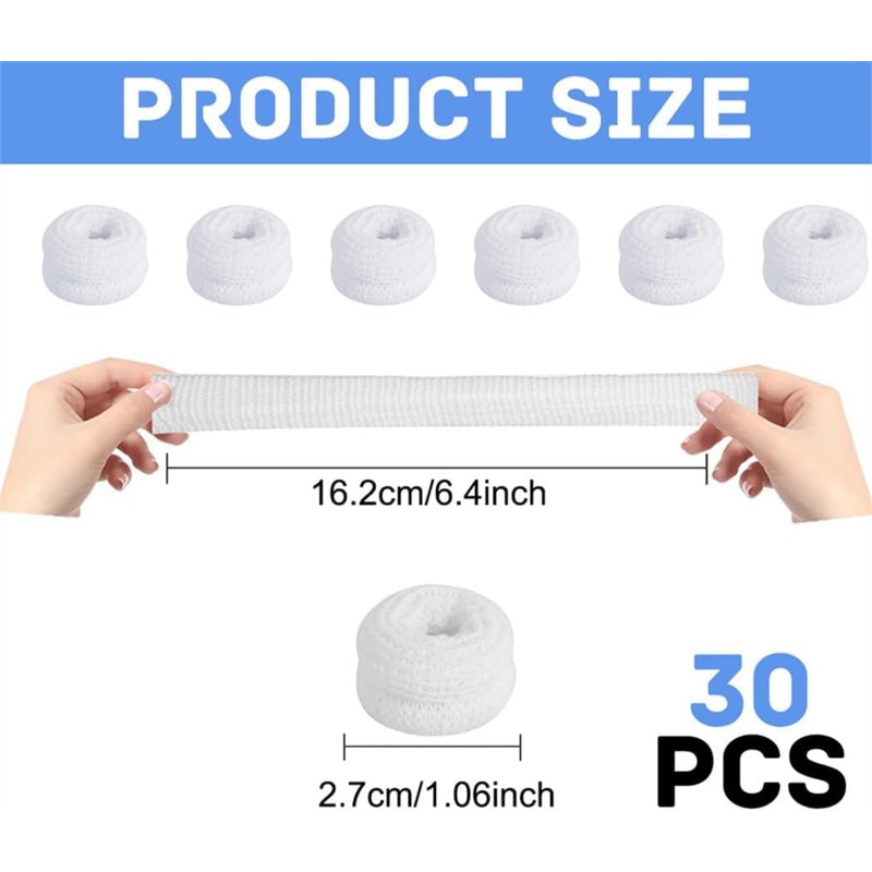 BTGOU 30pcs Bobs Thumb Bandage Finger Bandage Tubular White Cotton