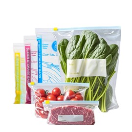 30P BPA-Free Ziplock Bags with Expandable Bottom,Reusable 3 Size Zip Lock Freezer Bags for Sandwich Fruits Food Storage,Leakproof Ziplock Bag Medium, Large & XLarge Heavy Duty Food Bag for Meat Candy