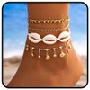 Handcess Boho Layered Anklets Gold Shell Ankle Bracelets Crystal Anklet