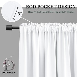 DONREN 48 Inches Long Pure White Half Blackout Curtains for Cafe Bathroom,Easy-Care Thermal Insulated Rod Pocket Room Darkening Draperies/Drapes,W 52 x L 48,2 Panels