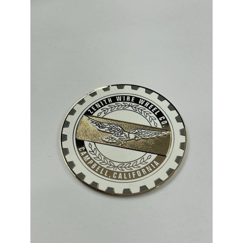 Zenith White on Gold Lowrider Wire Wheel Metal Chip Emblems