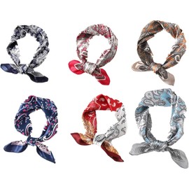 Loopunk Pack of 6 Multicolor Paisley Pattern Square Silk Scarf for Women, Men, Kids & Pets, 60*60cm
