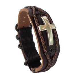 Lost Tribe Designs Christian Bracelet for Men - Handcrafted Men's Cross Bracelet with Brown Leather and 925 Silver-Plated Charm - Adjustable Fit for 7-8.5 Inch Wrist - Made in Israel