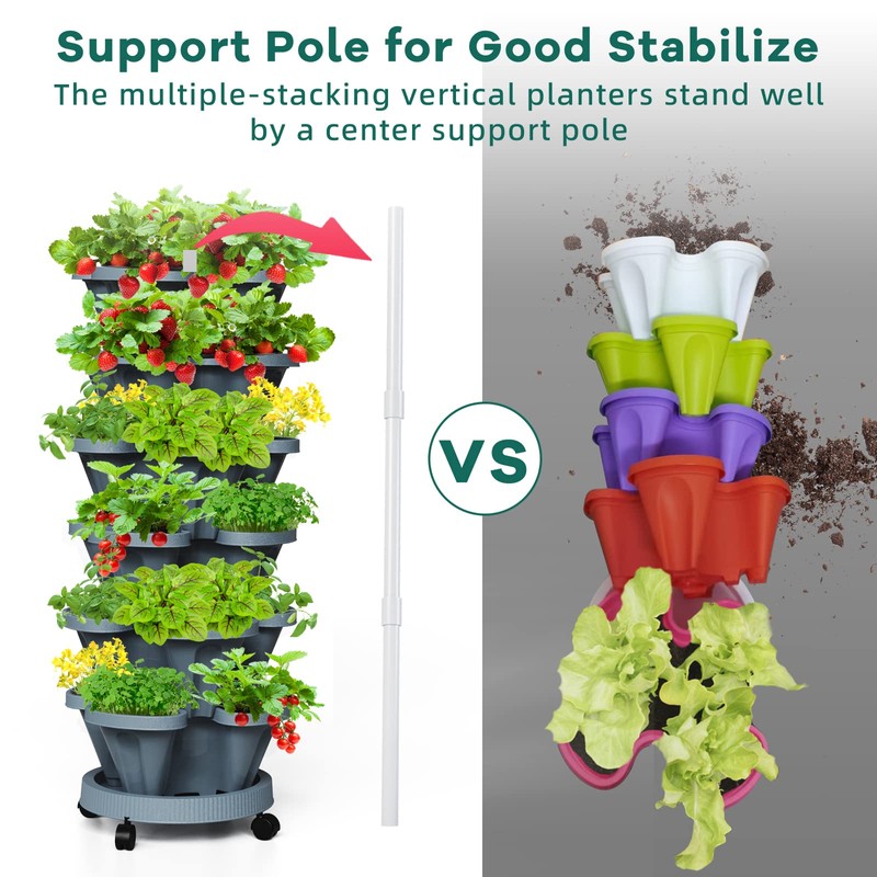 Tectsia Strawberry Vertical Planters Tower Garden, 6 Tiered Stacking Planter