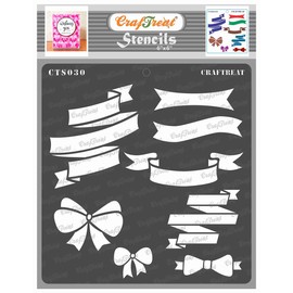 CrafTreat Ribbon Stencils for Painting on Wood, Canvas, Paper, Fabric, Floor, Wall and Tile - Ribbon Banners - 6x6 Inches - Reusable DIY Art and Craft Stencils for Home Decor - Stencils for Fashion