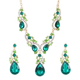 FDEETY 2 Piece Jewellery Set Women's Emerald Necklace Earrings Set Female High Feeling Party Vintage Jewellery Retro Personality Style, Gemstone
