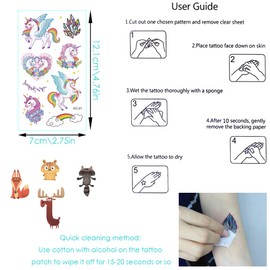 600+ pcs Temporary Tattoos for Kids, BOSOIRSOU 50 sheets Tattoo Stickers Assorted Cartoon Unicorn Mermaid Animal Fake Tattoo for Boys and Girls Party Supplies Gifts