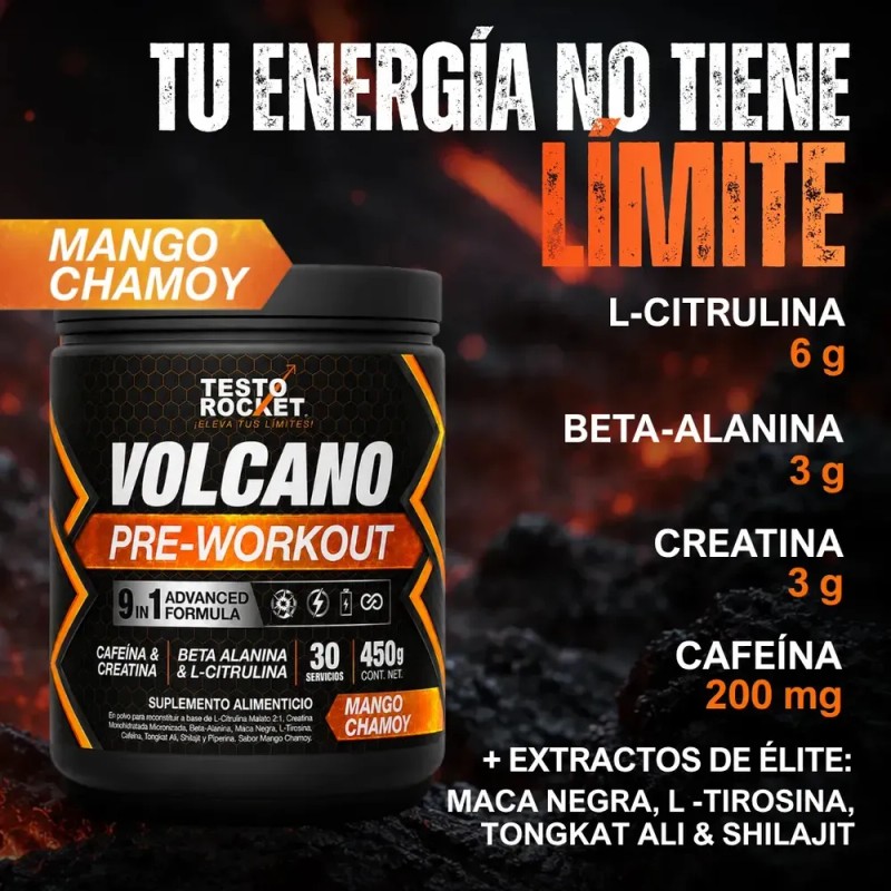 Pre Entreno Testo Rocket Volcano con Creatina y Citrulina para